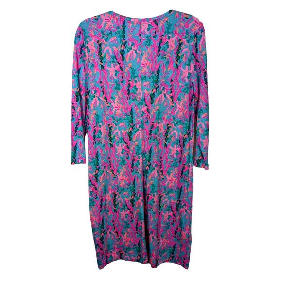Lilly Pulitzer Tessa Dress V Neck 3/4 Sleeve Cotton Cerise Pink Safari Sunset XL - Picture 2 of 8